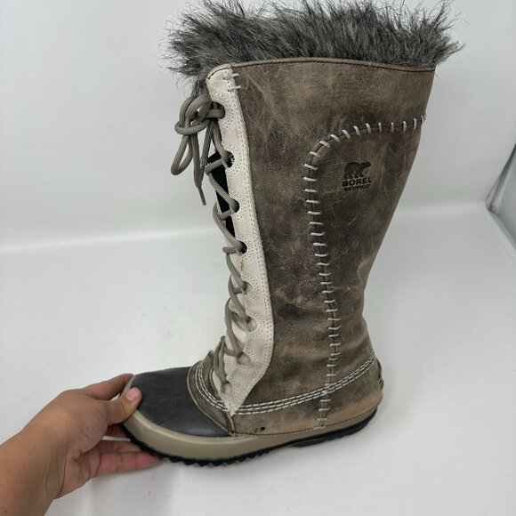 Sorel Cate The Great NL1642-221 Tusk Stone Brown Leather Tall Boots 6 - Picture 7 of 16